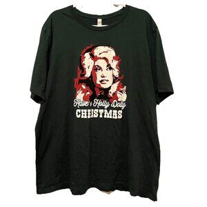 Dolly Parton Forest Green T-shirt 3XL Country Music Christmas Short Sleeve Holly